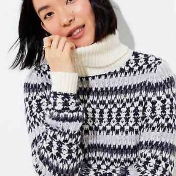 Loft Wool Alpaca Blend Woven Mixed Stitch Turtleneck Sweater Sz S NWT - Picture 3 of 10